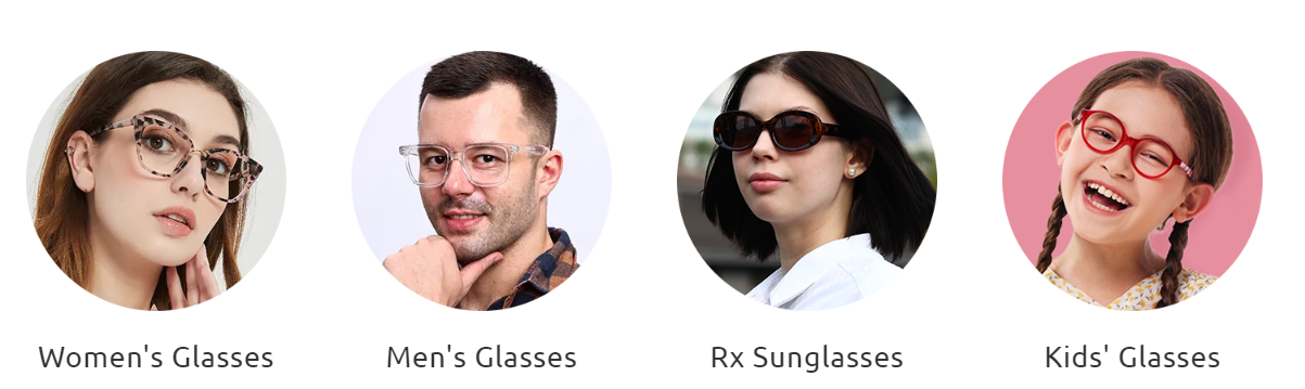 Multiple Firmoo glasses styles displayed